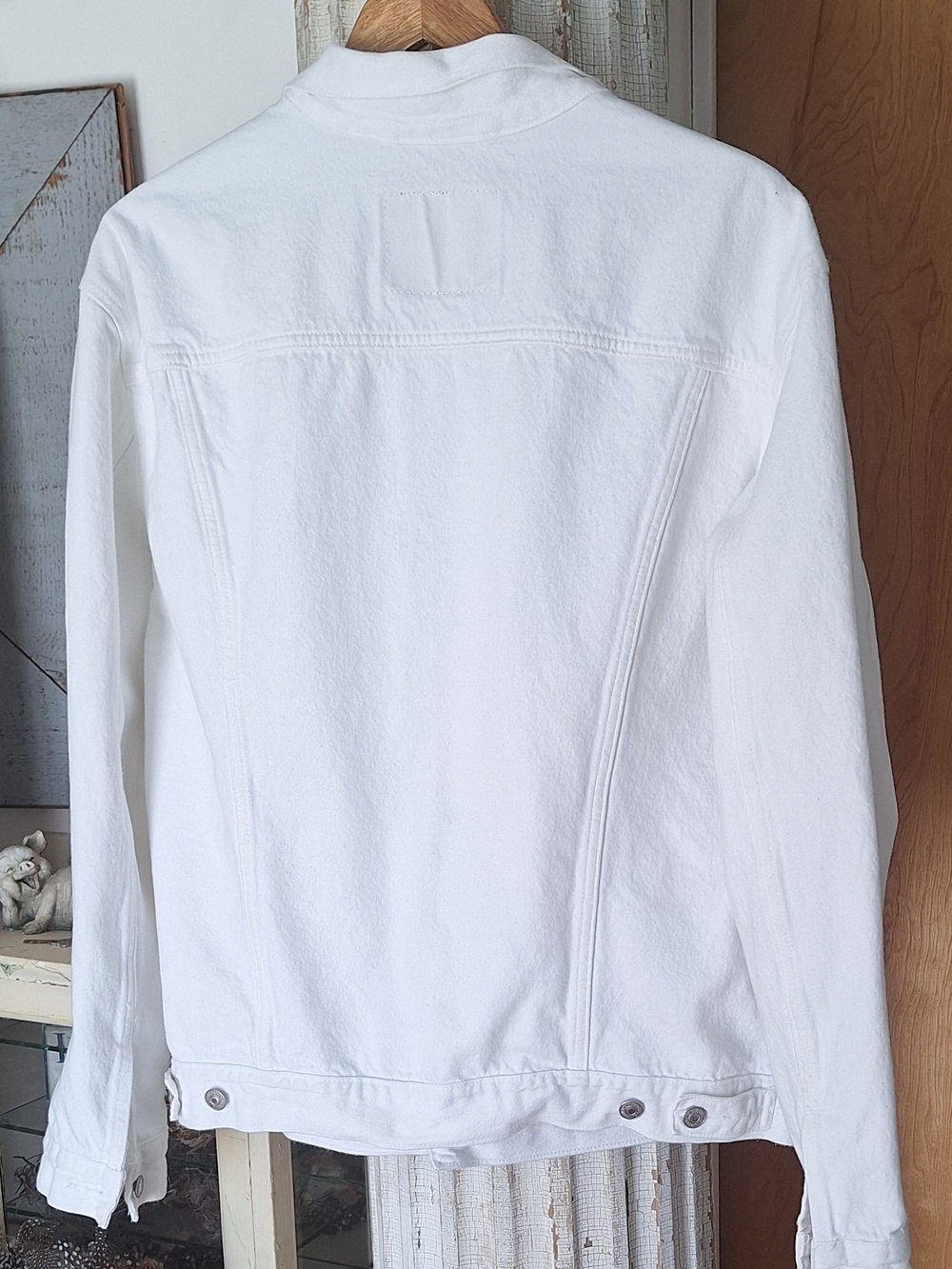 Levi's White Denim Trucker Jacket - Men's Women's, Thick Cotton XL - Picture 3 of 6